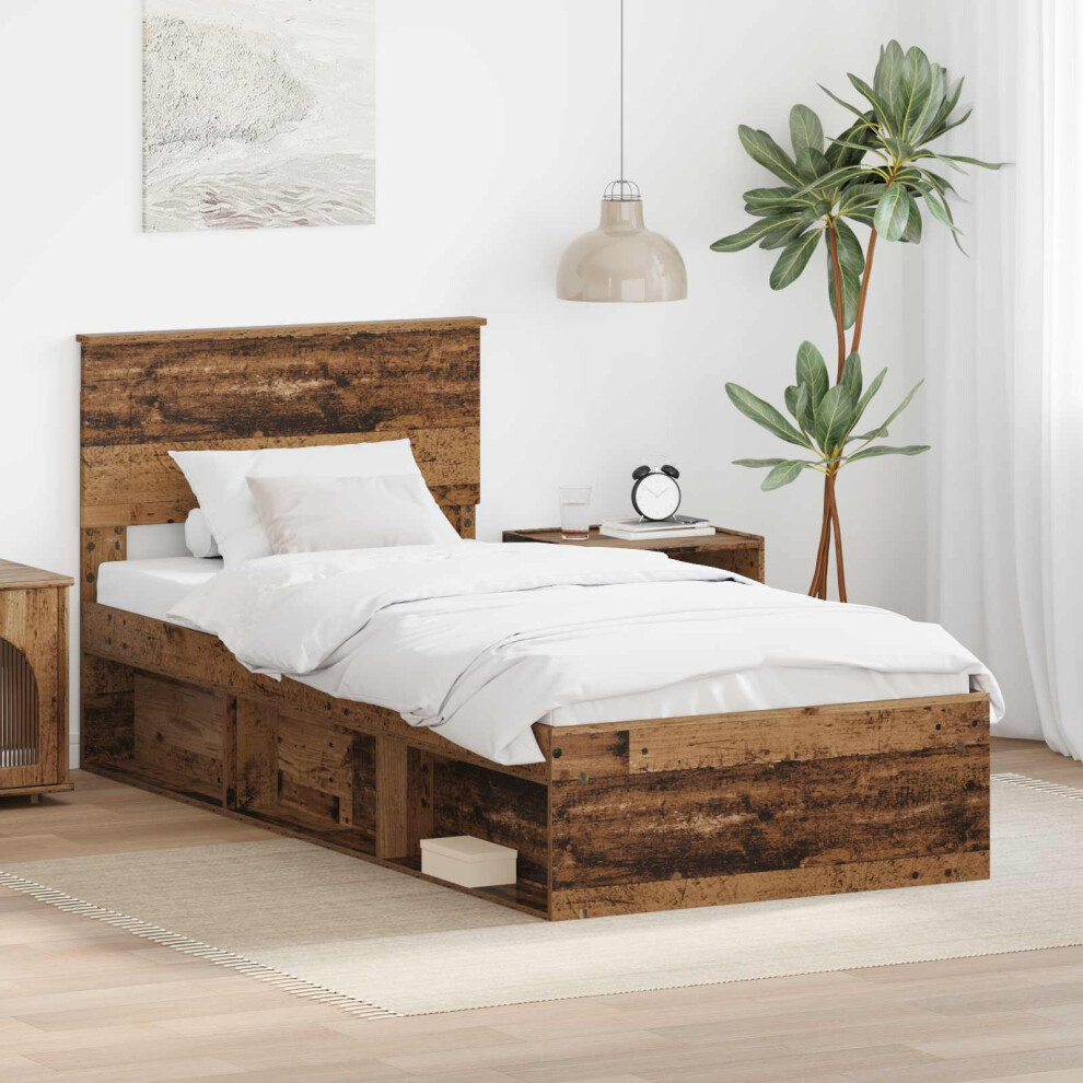 Vidaxl Bed Frame With Headboard Old Wood 90 X 190 Cm Engineered Wood