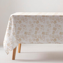 Mantel de Algodón Antimanchas Geométrico Elegante 140x140 cm Blanco — mantel mesa comedor, textil hogar moderno