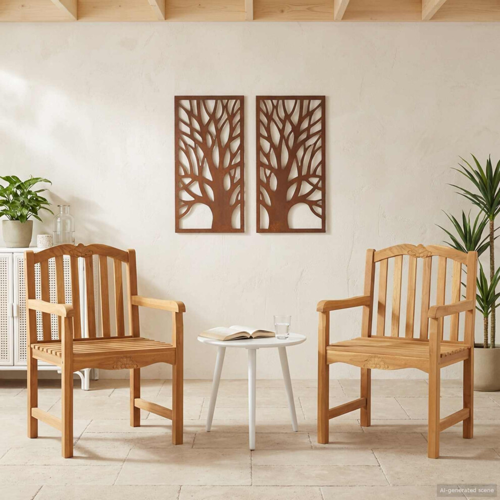 Vidaxl Handcarved Rose Chair 2 Pcs Natural Solid Teak Wood