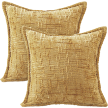 Kissenbezüge aus Leinen mit Textur, dekorativ, gelb, 2 Stk., 45 x 45 cm — leinen kissenbezüge 45x45, dekorative kissenbezüge gelb