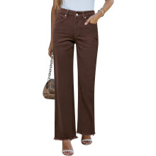 Jeans Femme Taille Haute Large Confortables À La Mode Marron XL — pantalon denim souple, jean jambe large