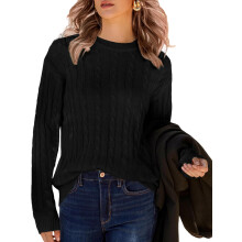 Jersey de Punto para Mujer Cuello Redondo Cálido Elegante Negro XL — suéter trenzado mujer, jersey oversize invierno