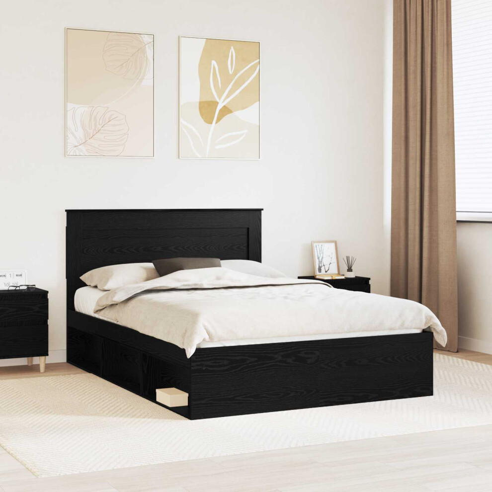 Vidaxl Bed Frame With Headboard Black 140 X 190 Cm Solid Pine Wood