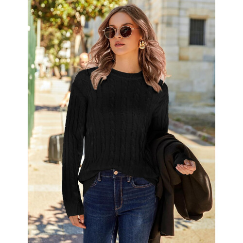 Damenstrickpullover Rundhalsausschnitt Warm Elegant Schwarz XL — damen pullover xl, schwarzer strickpullover, zopf pullover 1