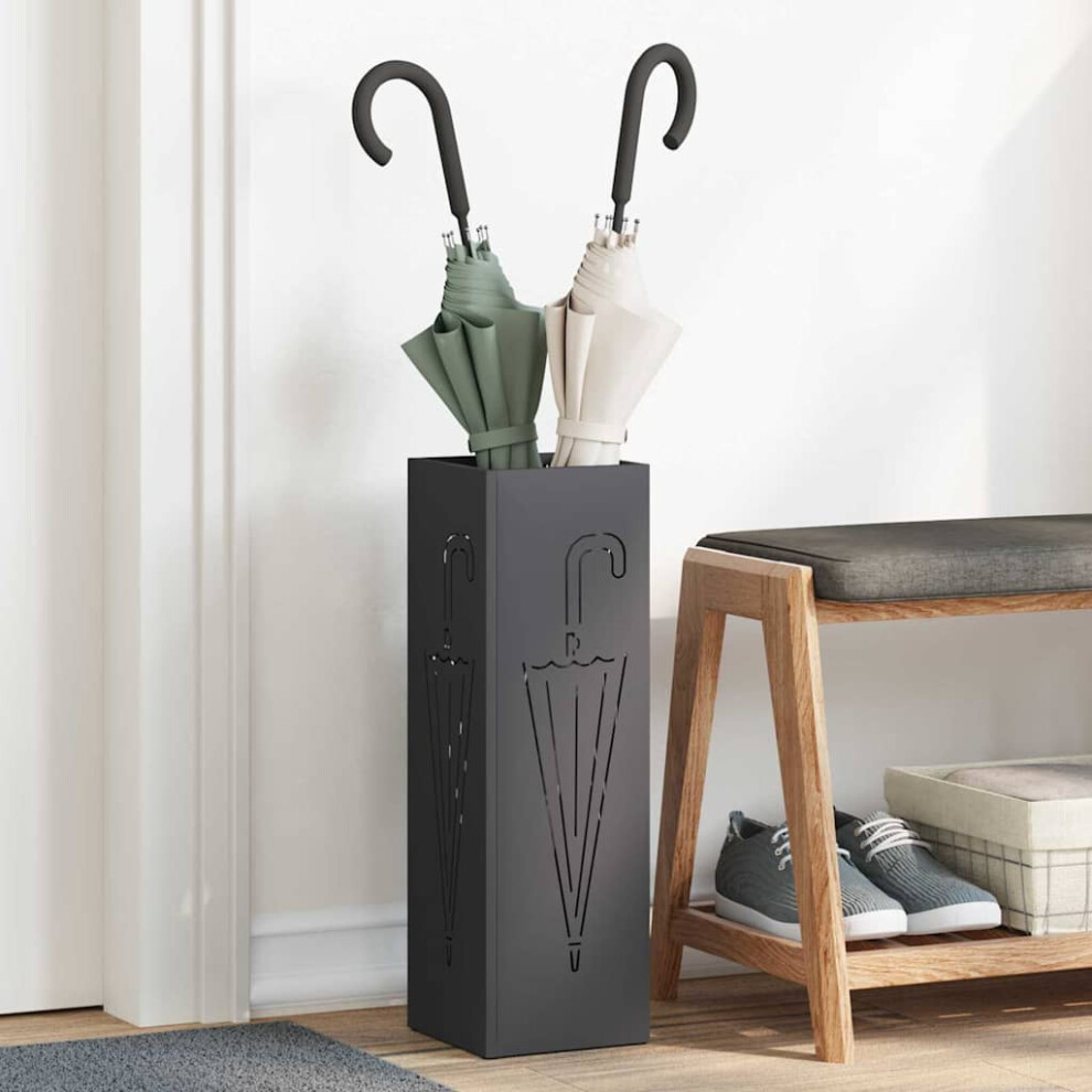 Vidaxl Umbrella Stand With Storage Black 15.5 X 15.5 X 49 Cm Metal