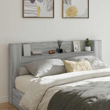 vidaXL Storage Headboard with LED Grey Sonoma Engineered Wood