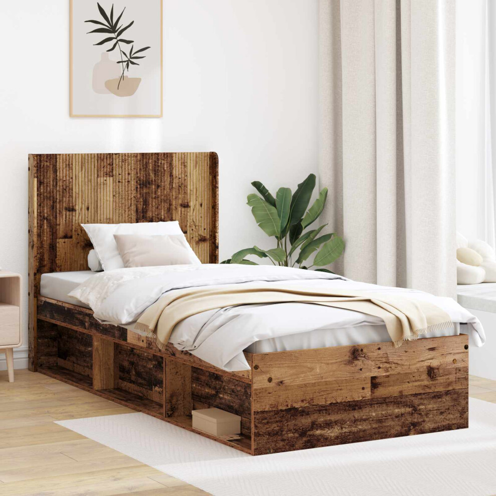 Vidaxl Bed Frame With Storage And Headboard Old Wood 90 X 200 Cm