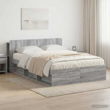 vidaXL Bed Frame with Storage Grey Sonoma 150 x 200 cm Engineered Wood