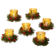 6 Decorative Christmas Candle Holders for Table, Ornamental Glass Lanterns, 4.5x6.7 cm — christmas candle holder set, red glass lantern