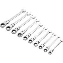 Clés plates-anneau à cliquet professionnelles articulées 8-19 mm, lot de 10 pièces — outillage mecanique auto