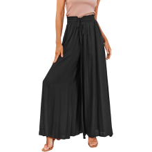 Pantalon femme ample à jambes larges taille haute décontracté élégant noir XL — pantalon fluide femme