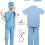 (Blue, 9-10Y) Set di costumi da gioco per cosplay da dottore per ragazzi e bambini, 6 pezzi, include top, pantaloni, cappello, maschera, badge 1