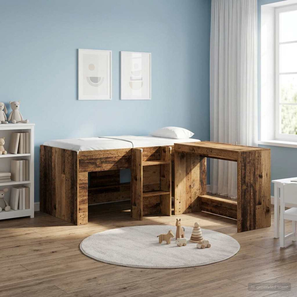 Vidaxl Kids'high Bed Frame 2 Pcs Old Wood 163 X 101.1 X 68.5 Cm