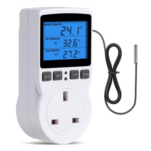 Thermostat Plug Socket, Digital Temperature Controller Timer Outlet, Timer  Plug with Sensor Probe UK Plug