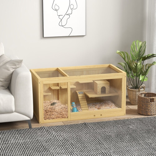 Gaiola de madeira para hamster com balanço, escada e teto retrátil, 100 cm 1