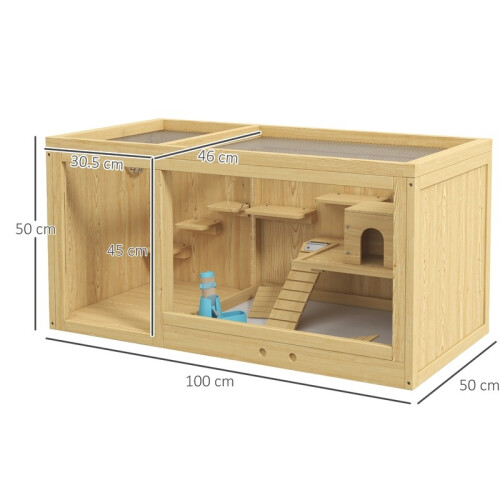 Gaiola de madeira para hamster com balanço, escada e teto retrátil, 100 cm 2
