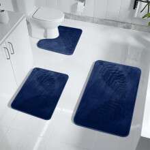 (Navy 3Pcs) Bathroom Rugs Memory Foam Bath Mat Non-Slip Bath Rugs Machine Washable Dries Quickly Ultra Soft Plush Bath Mats for Bathroom
