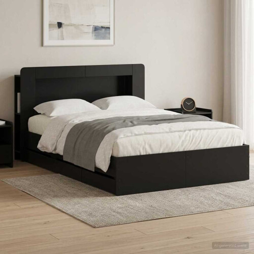 VidaXL vidaXL Bed Frame with Storage Black 150 x 200 cm Engineered Wood