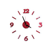(Red) Analog 3d Diy Mirror Surface Large Number Wall Clock Sticker Home Office Decor