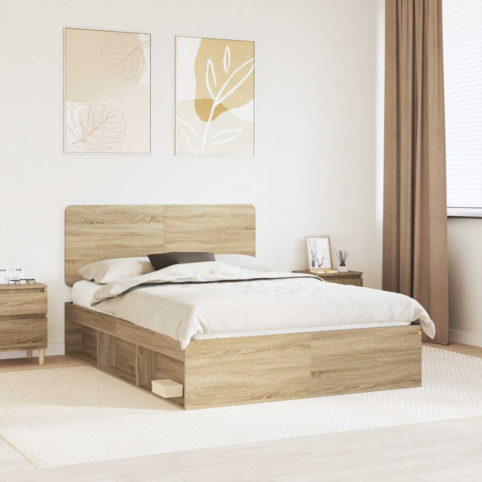 Vidaxl Bed Frame With Headboard Sonoma 160 X 200 Cm Solid Pine Wood