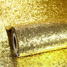 Selbstklebende Möbelverkleidung Brokat Wasserfest 40 cm x 7 m Gold — selbstklebende möbelfolie, dekorfolie glitzer gold, wasserdichte vinylfolie