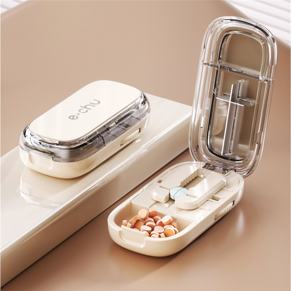 Stoyotu (White Quarter) Sharp Pill Cutter Half Storage Compartment Box Splitter Divide Medicine Organizer Drug Slicer Medicine Tablet Storage Container