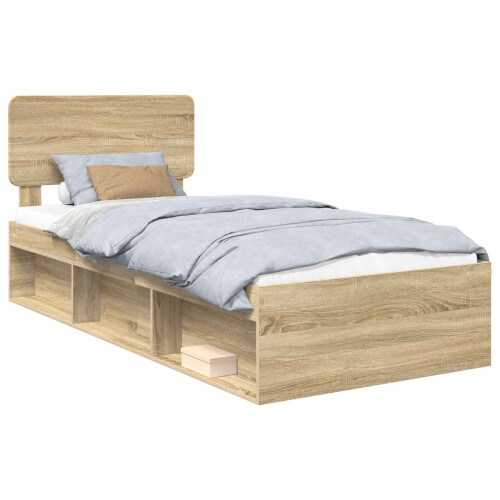 VidaXL vidaXL Bed Frame with Headboard Sonoma Oak 75 x 190 cm Solid Pine Wood 1
