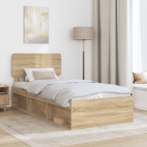 VidaXL vidaXL Bed Frame with Headboard Sonoma Oak 75 x 190 cm Solid Pine Wood 2