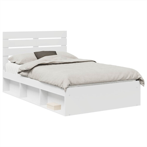 VidaXL vidaXL Bed Frame with Headboard White 120 x 190 cm Solid Pine Wood 1