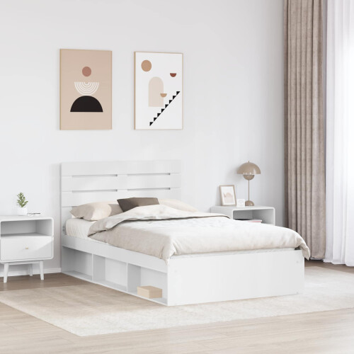 VidaXL vidaXL Bed Frame with Headboard White 120 x 190 cm Solid Pine Wood 2