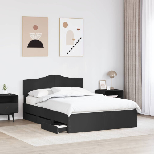 VidaXL vidaXL Bed Frame with Drawer Black 140 x 200 cm Engineer Wood 2