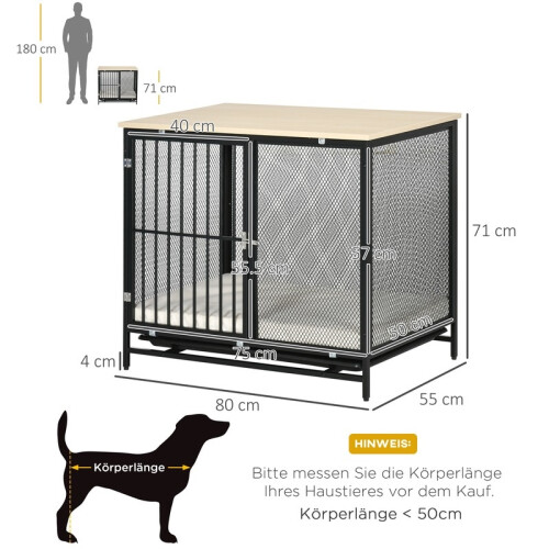 Hundehütte mit Tischplatte und ausziehbarem Tablett, Eiche und Schwarz 2