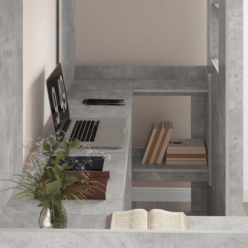 VidaXL vidaXL Loft Bed Frame with Desk with Storage Concrete Grey 75 x 190 cm 1