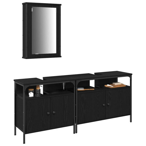 VidaXL vidaXL Bathroom Vanity Units with Shelf 3 pcs Black Engineered wood 2