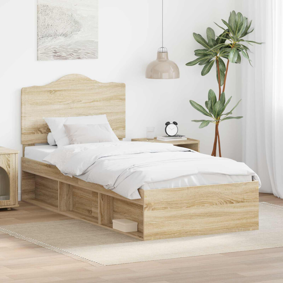 Vidaxl Bed Frame With Headboard Sonoma Oak 90 X 200 Cm Solid Pine Wood