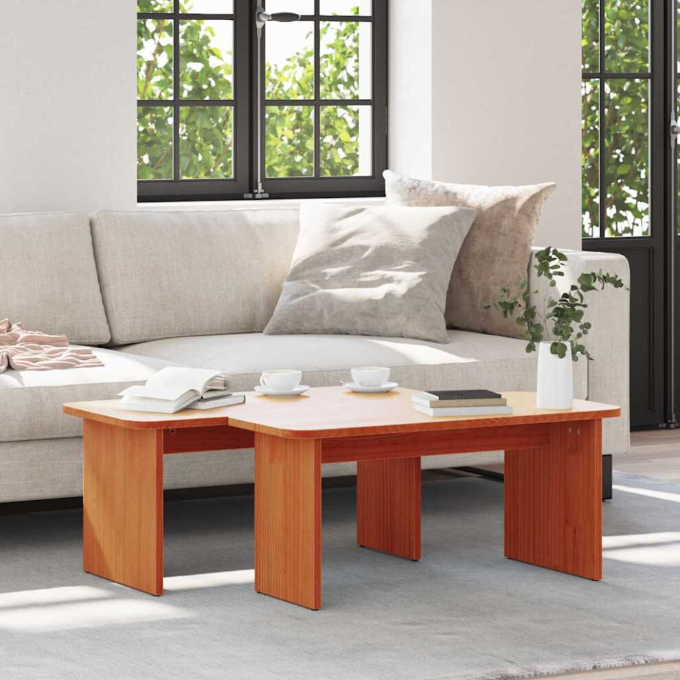 Vidaxl Coffee Table 2 Pcs Wax Solid Pine Wood Brown