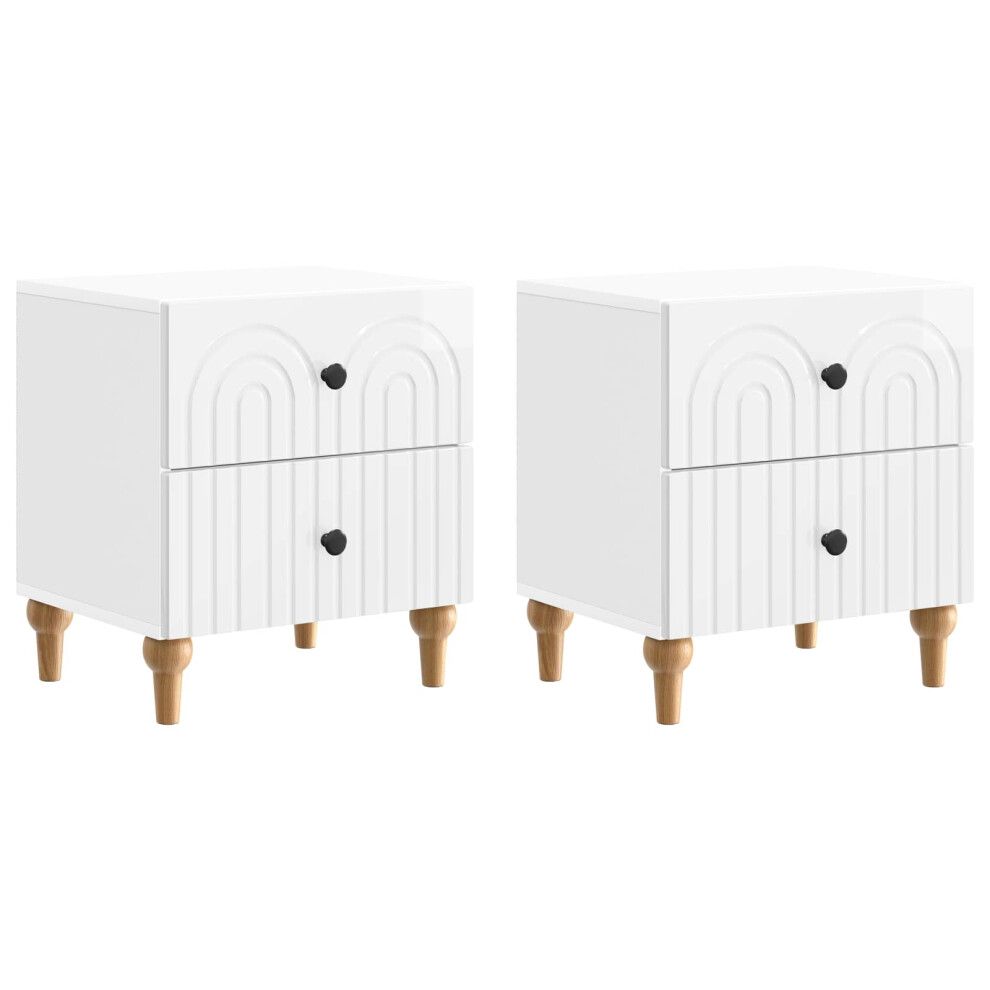 Vidaxl Bedside Cabinet 2 Pcs High Gloss White 43 X 34.5 X 48 Cm