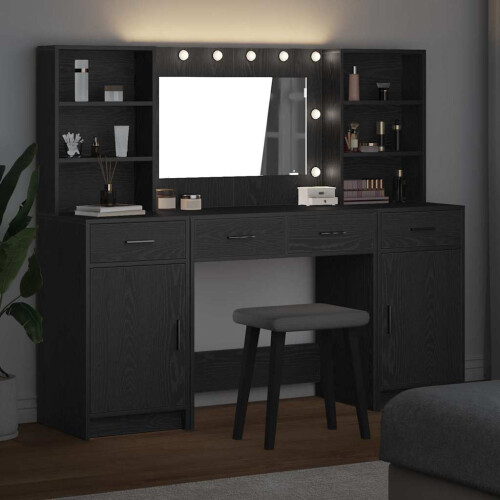 VidaXL vidaXL Dressing Table Set with Drawer 3 pcs Black Oak Engineered Wood 2
