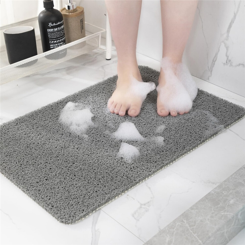 (Gray-400Mmx600mm) Bath Rugs Non Slip Bath Mat With Drain Holes Anti Mould Shower Mat For Inside Shower Washable For Bathroom Floor 6910906913608