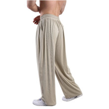 Mens Casual Wide Leg Pants Elastic Drawstring Waist Baggy Pant Cool Outdoor Yoga Pant with Pockets Apricot Color XXL