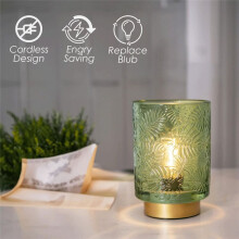 Liten Batteridriven Lampa - Bärbar Sladdlös Lampa för Heminredning, Glasbordslampa med Dekor Estetisk Jadegrön