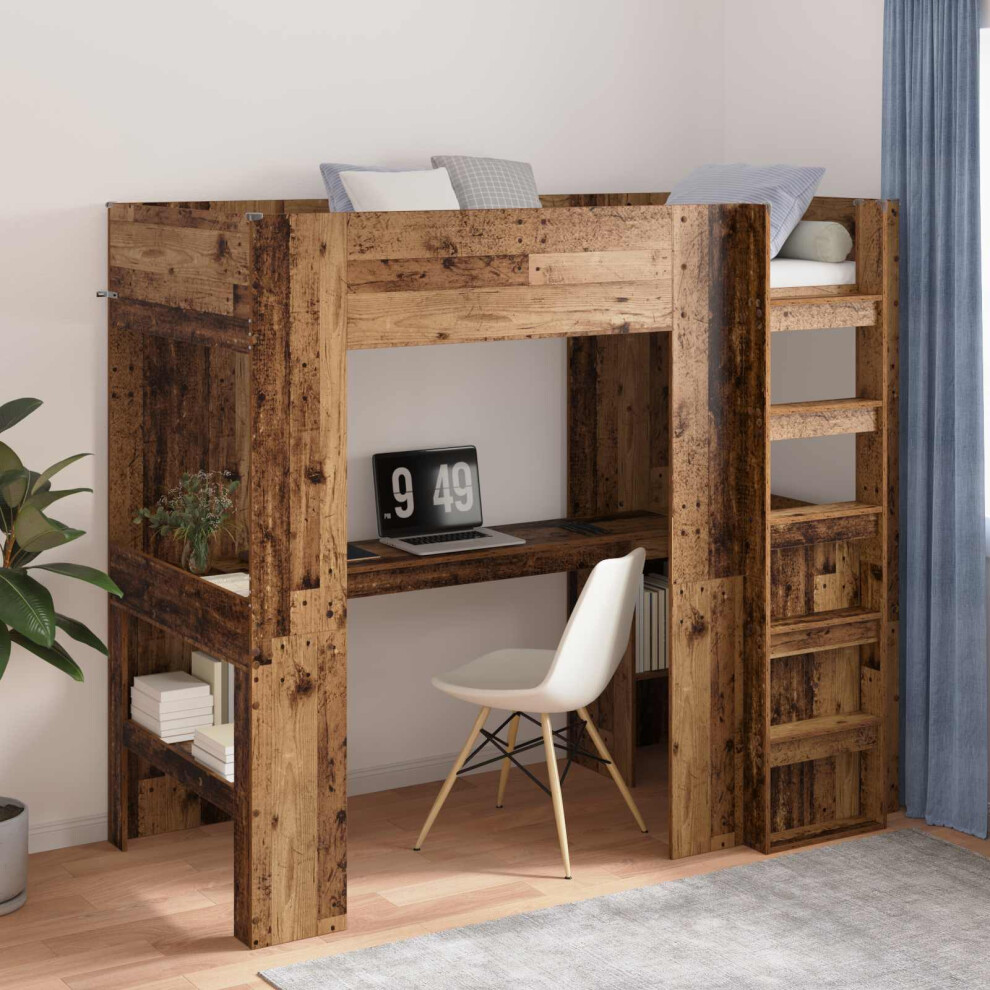 Vidaxl Loft Bed Frame With Desk Old Wood 100 X 200 Cm Engineered Wood