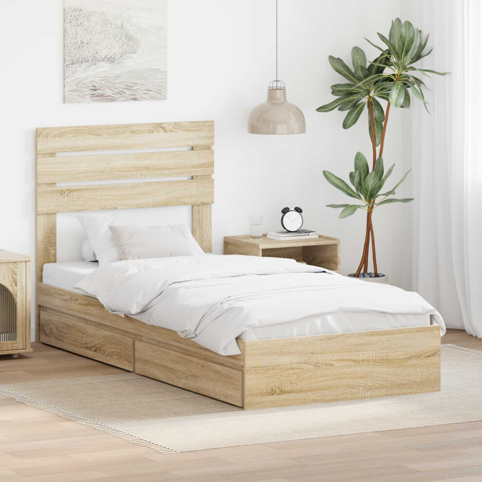 Vidaxl Storage Bed With Drawer Sonoma Oak 90 X 200 Cm Engineered Wood