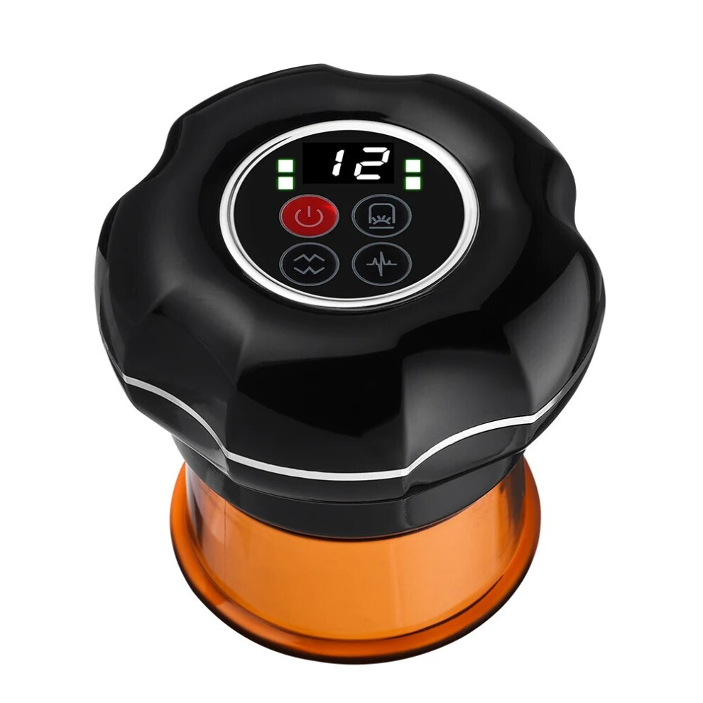 Stoyotu (Black) Intelligent Vacuum Cupping Massage Device 12 Gears Electric Heating Scraping Suction Cups Physical Fatigue Relieve Guasha Cans