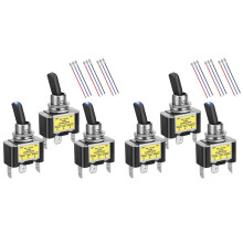 6PCS Off Rocker Lighted Toggle 30A 12V SPST 2 Position 3 Pin LED Light Wired for Car Boat Automotive