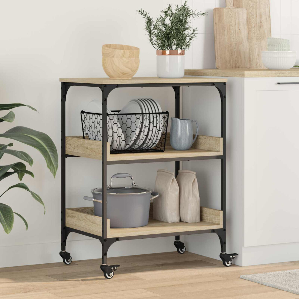 Vidaxl Kitchen Trolley Sonoma Oak 60 X 41 X 80.5 Cm Engineered Wood
