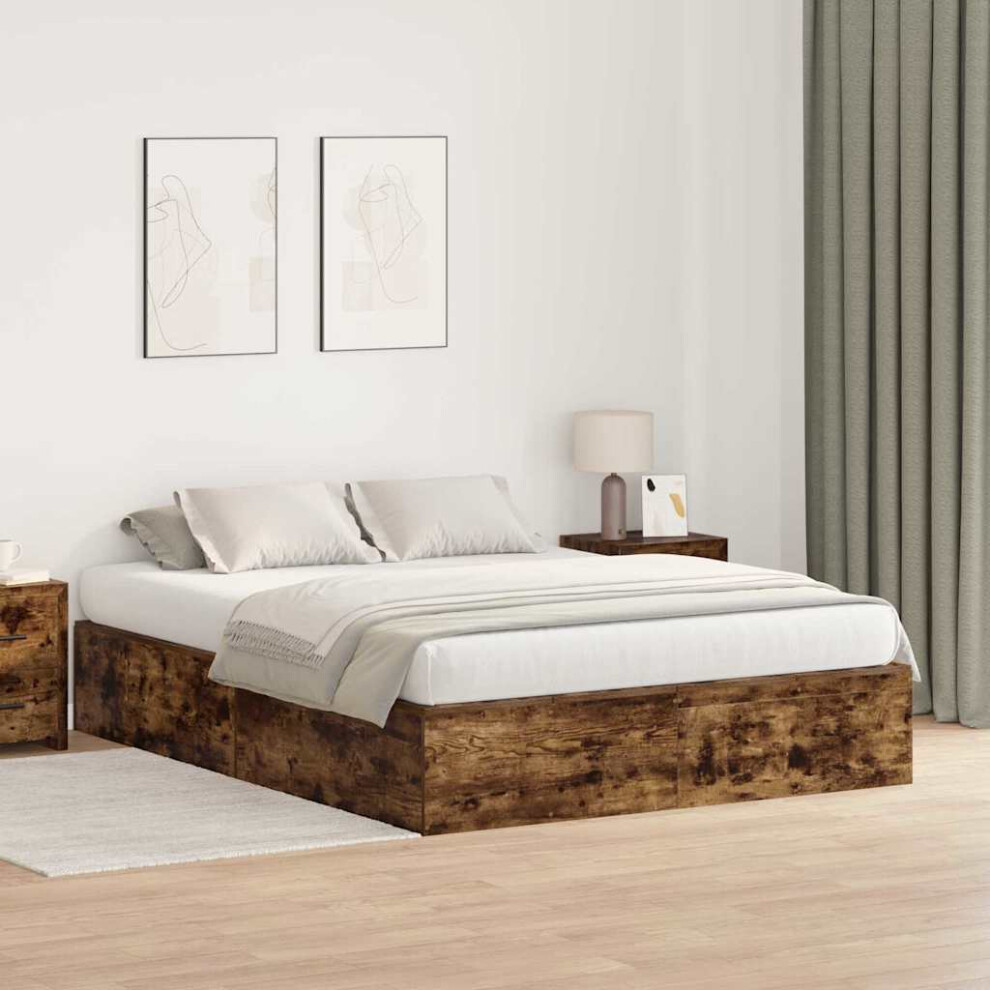 Vidaxl Storage Bed Frame Smoked Oak 140 X 190 Cm Engineered Wood