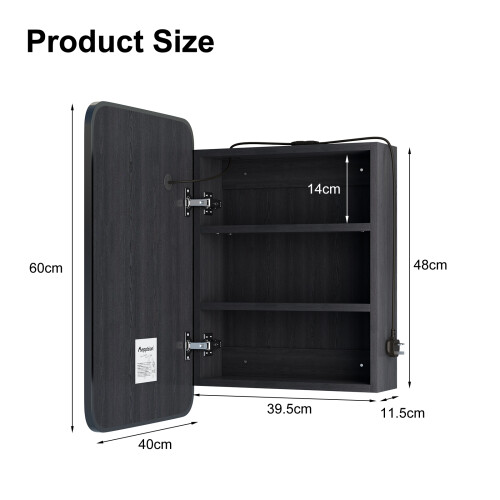 40x60 Lighted Bathroom Mirror Cabinet,3 Color LED 1