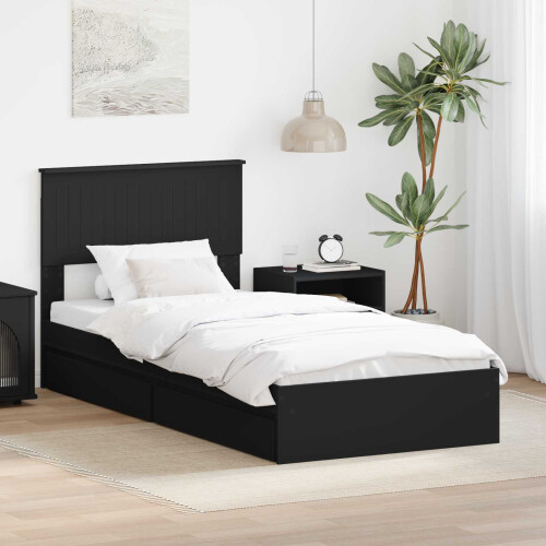VidaXL vidaXL Storage Bed with Headboard Black 90 x 190 cm Engineered Wood