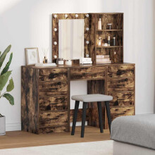 vidaXL Dressing Table with Mirror Lights 3 pcs Brown Engineered wood